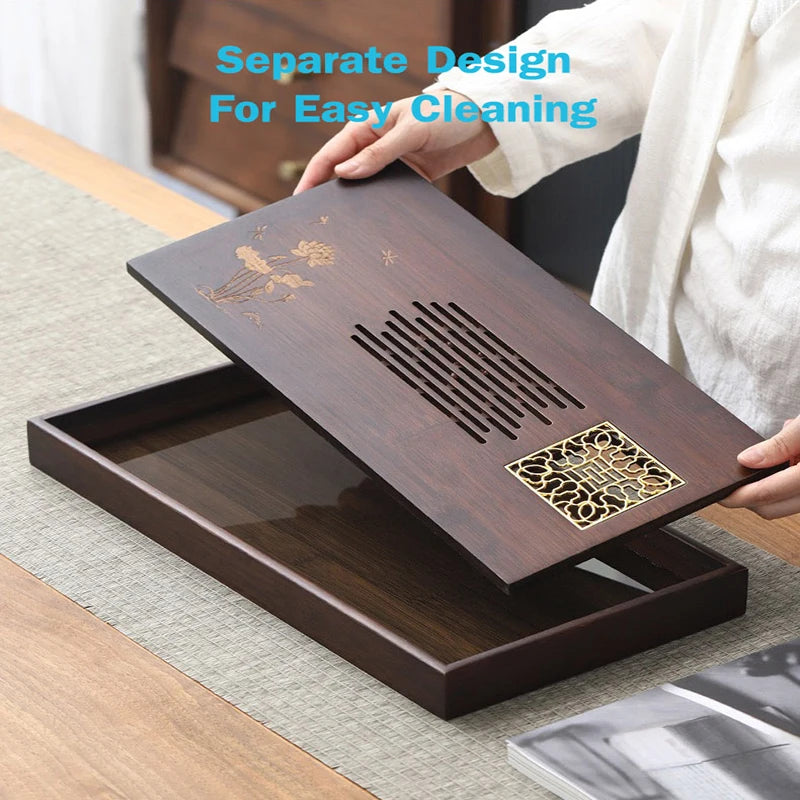 Kung Fu Tea Set Chinese Natural Bamboo Tea Tray Drainage Water Storage Drawer Household Tea Board Chinese Tea Storage Tray