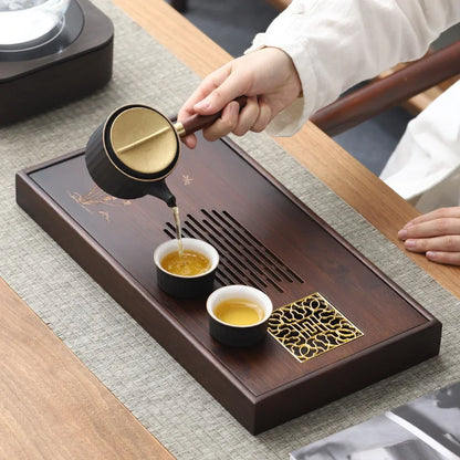 Kung Fu Tea Set Chinese Natural Bamboo Tea Tray Drainage Water Storage Drawer Household Tea Board Chinese Tea Storage Tray