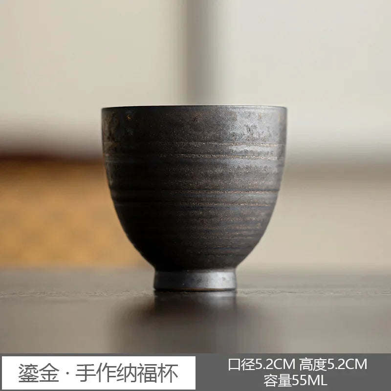 Kung Fu Tea Set Personal Cup Household Stoneware Retro Master Gilt Handmade Pottery Cups Teaware Kitchen Dining Bar Home Garden