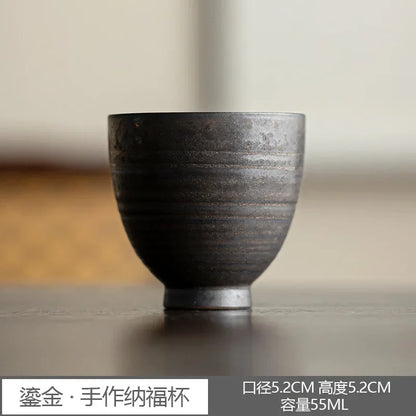 Kung Fu Tea Set Personal Cup Household Stoneware Retro Master Gilt Handmade Pottery Cups Teaware Kitchen Dining Bar Home Garden