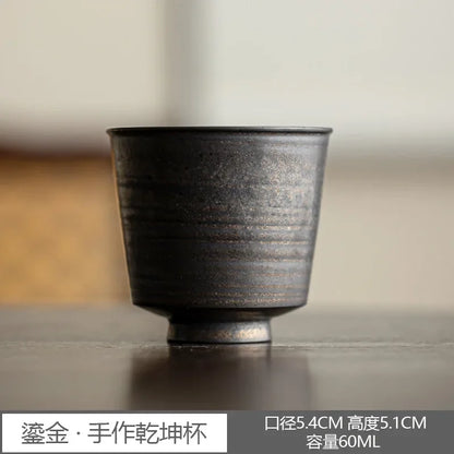 Kung Fu Tea Set Personal Cup Household Stoneware Retro Master Gilt Handmade Pottery Cups Teaware Kitchen Dining Bar Home Garden