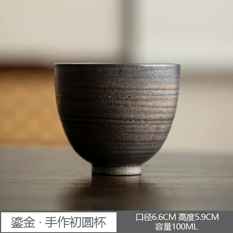 Kung Fu Tea Set Personal Cup Household Stoneware Retro Master Gilt Handmade Pottery Cups Teaware Kitchen Dining Bar Home Garden