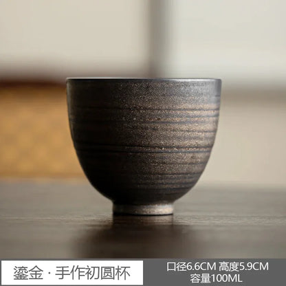 Kung Fu Tea Set Personal Cup Household Stoneware Retro Master Gilt Handmade Pottery Cups Teaware Kitchen Dining Bar Home Garden