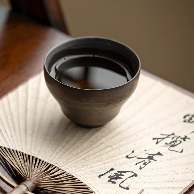 Kung Fu Tea Set Personal Cup Household Stoneware Retro Master Gilt Handmade Pottery Cups Teaware Kitchen Dining Bar Home Garden