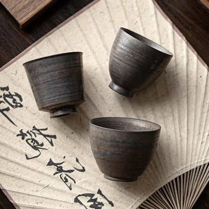 Kung Fu Tea Set Personal Cup Household Stoneware Retro Master Gilt Handmade Pottery Cups Teaware Kitchen Dining Bar Home Garden