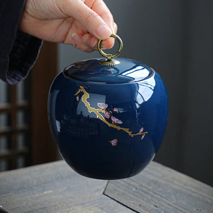 Kung Fu Tea Set Tea Can Waker Storage Tank Warehouse Ji Blue Glazed Large Ceramic Ji Blue Sealed Jar Box Organizer Teaware Bar
