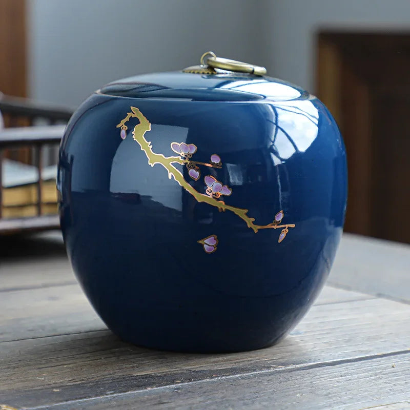 Kung Fu Tea Set Tea Can Waker Storage Tank Warehouse Ji Blue Glazed Large Ceramic Ji Blue Sealed Jar Box Organizer Teaware Bar