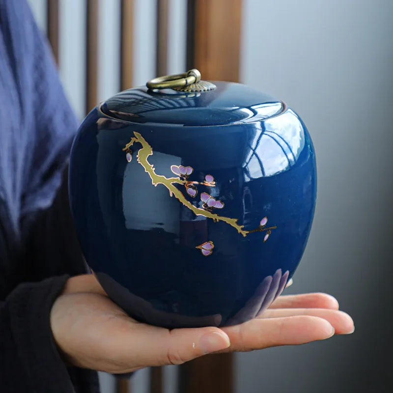 Kung Fu Tea Set Tea Can Waker Storage Tank Warehouse Ji Blue Glazed Large Ceramic Ji Blue Sealed Jar Box Organizer Teaware Bar