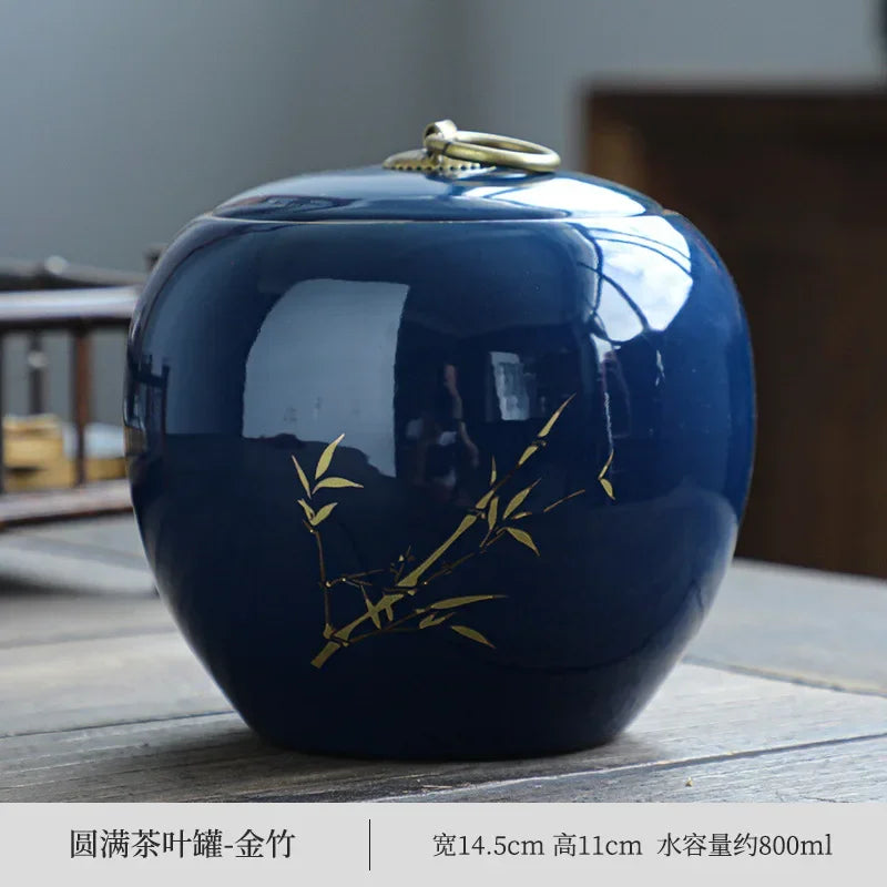 Kung Fu Tea Set Tea Can Waker Storage Tank Warehouse Ji Blue Glazed Large Ceramic Ji Blue Sealed Jar Box Organizer Teaware Bar