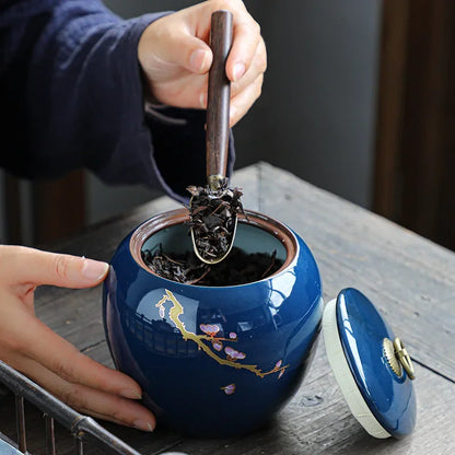 Kung Fu Tea Set Tea Can Waker Storage Tank Warehouse Ji Blue Glazed Large Ceramic Ji Blue Sealed Jar Box Organizer Teaware Bar