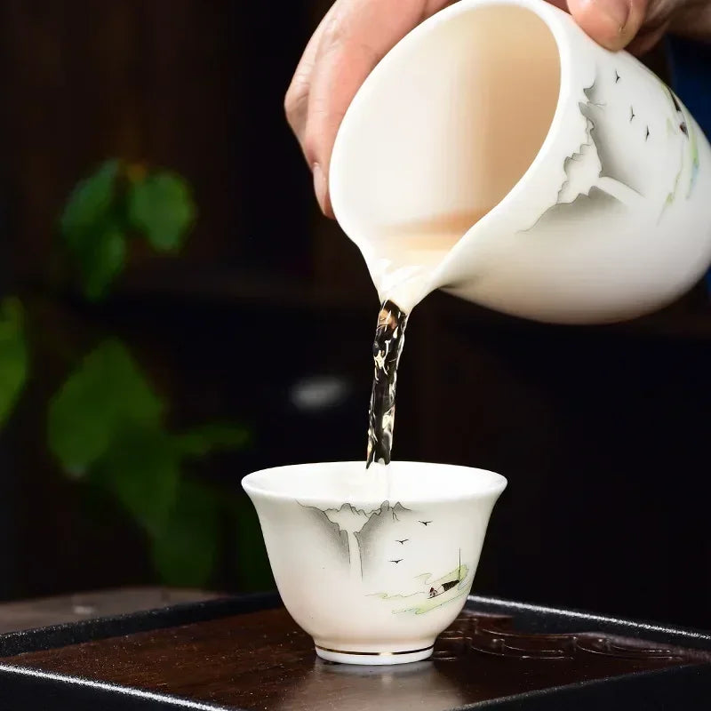 Kung Fu Tea Small Tea Cup 40ml Sheep Fat Jade White Porcelain Personal Cup Household Ceramic Tea Set Master Single Cup