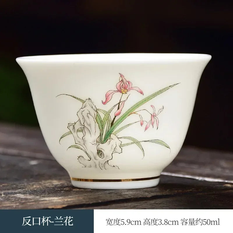 Kung Fu Tea Small Tea Cup 40ml Sheep Fat Jade White Porcelain Personal Cup Household Ceramic Tea Set Master Single Cup