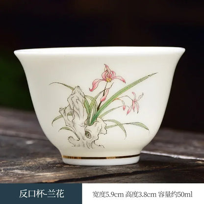 Kung Fu Tea Small Tea Cup 40ml Sheep Fat Jade White Porcelain Personal Cup Household Ceramic Tea Set Master Single Cup