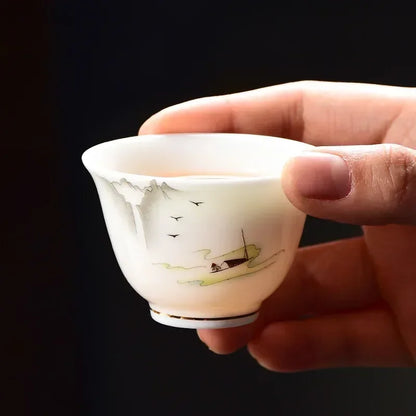 Kung Fu Tea Small Tea Cup 40ml Sheep Fat Jade White Porcelain Personal Cup Household Ceramic Tea Set Master Single Cup