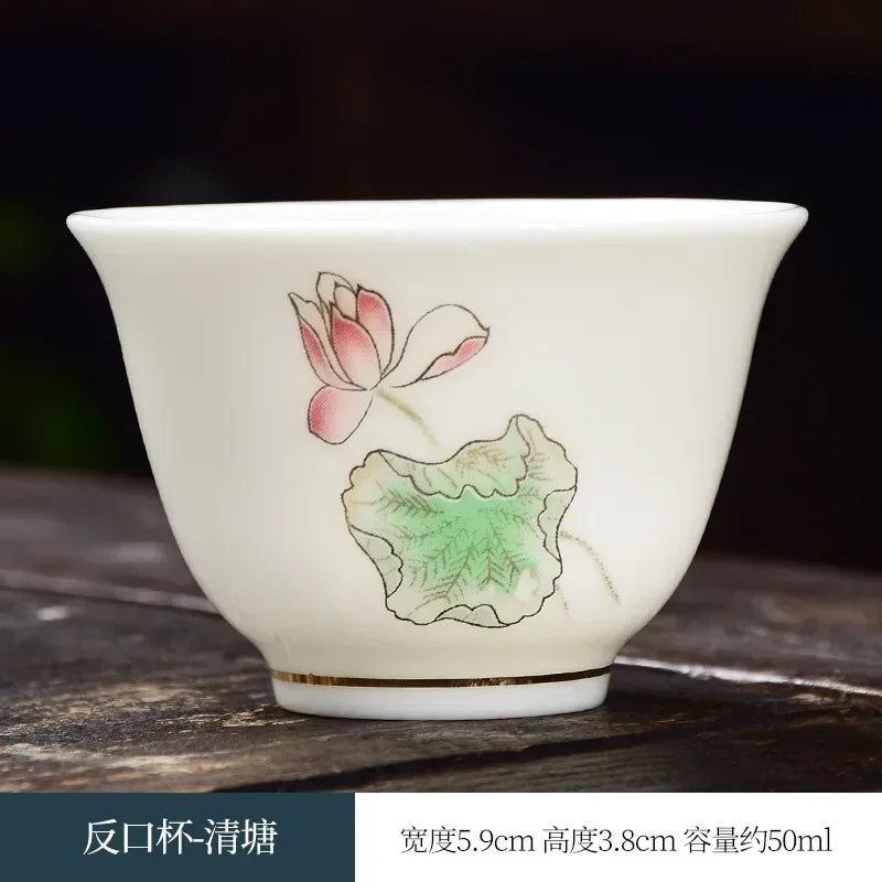 Kung Fu Tea Small Tea Cup 40ml Sheep Fat Jade White Porcelain Personal Cup Household Ceramic Tea Set Master Single Cup