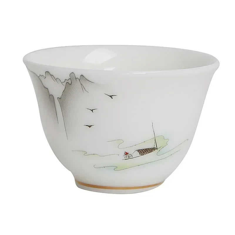 Kung Fu Tea Small Tea Cup 40ml Sheep Fat Jade White Porcelain Personal Cup Household Ceramic Tea Set Master Single Cup