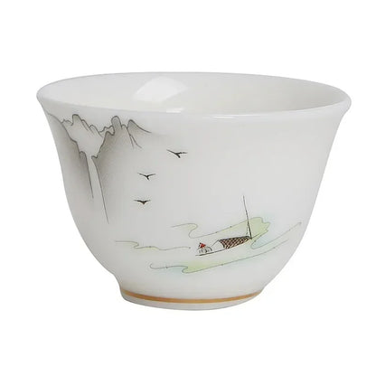Kung Fu Tea Small Tea Cup 40ml Sheep Fat Jade White Porcelain Personal Cup Household Ceramic Tea Set Master Single Cup