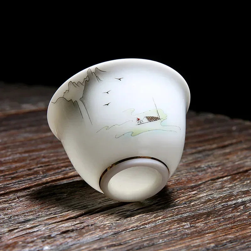 Kung Fu Tea Small Tea Cup 40ml Sheep Fat Jade White Porcelain Personal Cup Household Ceramic Tea Set Master Single Cup