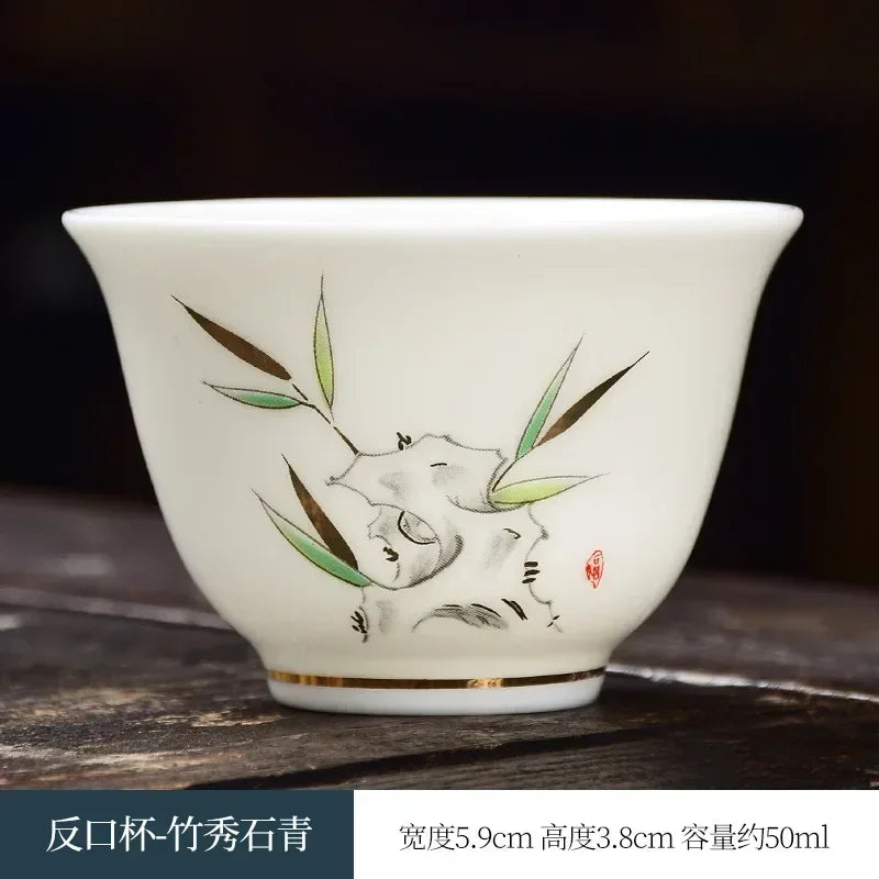 Kung Fu Tea Small Tea Cup 40ml Sheep Fat Jade White Porcelain Personal Cup Household Ceramic Tea Set Master Single Cup