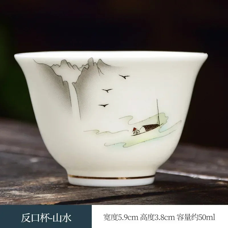 Kung Fu Tea Small Tea Cup 40ml Sheep Fat Jade White Porcelain Personal Cup Household Ceramic Tea Set Master Single Cup