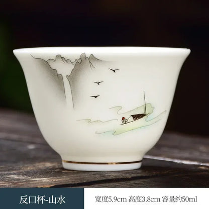 Kung Fu Tea Small Tea Cup 40ml Sheep Fat Jade White Porcelain Personal Cup Household Ceramic Tea Set Master Single Cup