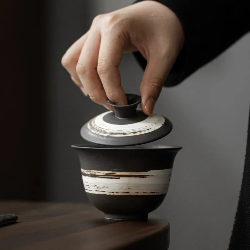 Kung Fu Tea Teaware Gaiwan Large Capacity Tea Making Device Stoneware Retro Ceramic Tea Bowl Tea Cup Gaiwan  Kung Fu Tea Set