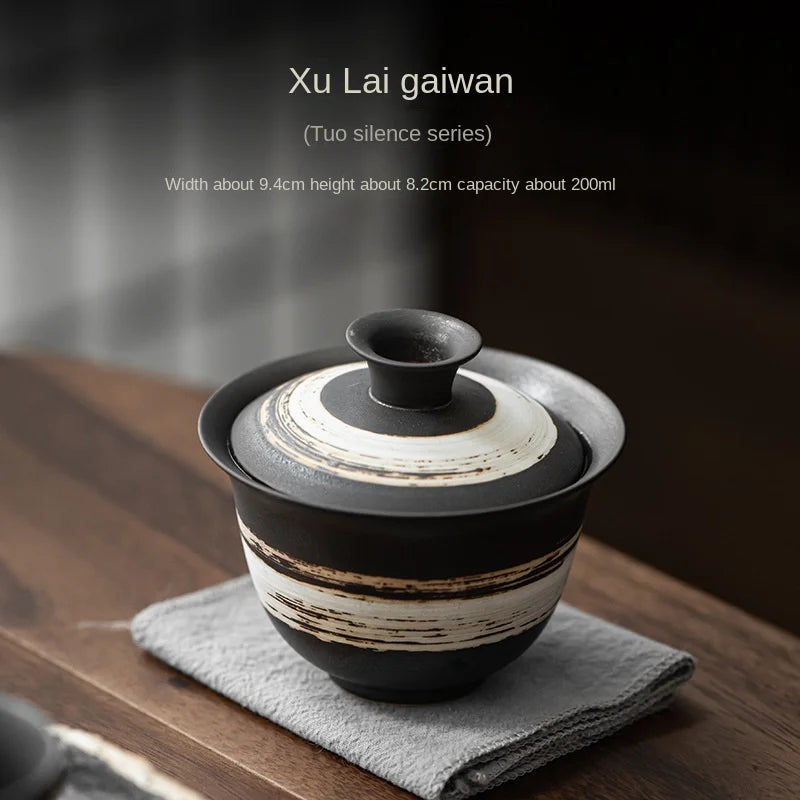 Kung Fu Tea Teaware Gaiwan Large Capacity Tea Making Device Stoneware Retro Ceramic Tea Bowl Tea Cup Gaiwan  Kung Fu Tea Set