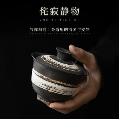 Kung Fu Tea Teaware Gaiwan Large Capacity Tea Making Device Stoneware Retro Ceramic Tea Bowl Tea Cup Gaiwan  Kung Fu Tea Set
