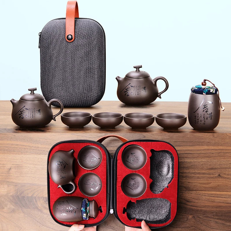 Kung fu teapot Tea set,Beautiful and easy teapot kettle,Chinese Travel Ceramic Portable Teaset,Ceramic Tray Coffee Cup gaiwan