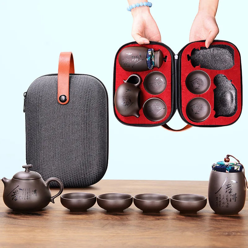 Kung fu teapot Tea set,Beautiful and easy teapot kettle,Chinese Travel Ceramic Portable Teaset,Ceramic Tray Coffee Cup gaiwan