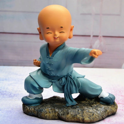 Kungfu Little Monk Sculpture Chinese Style Resin Hand-carved Buddha Statue Cute Home Decoration Accessories Gift Statue