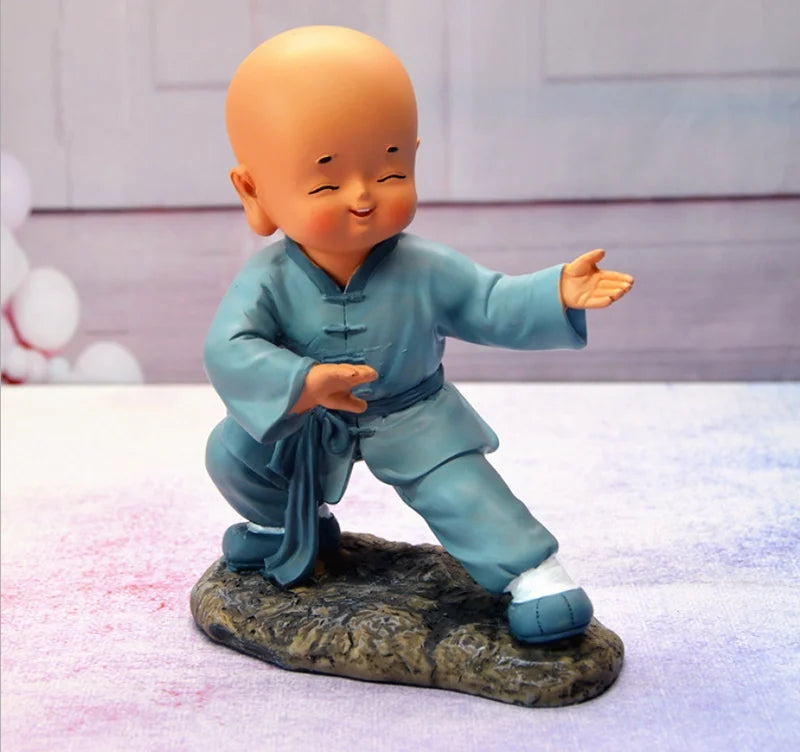 Kungfu Little Monk Sculpture Chinese Style Resin Hand-carved Buddha Statue Cute Home Decoration Accessories Gift Statue