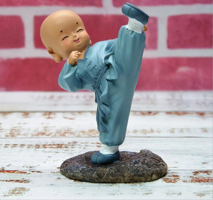 Kungfu Little Monk Sculpture Chinese Style Resin Hand-carved Buddha Statue Cute Home Decoration Accessories Gift Statue