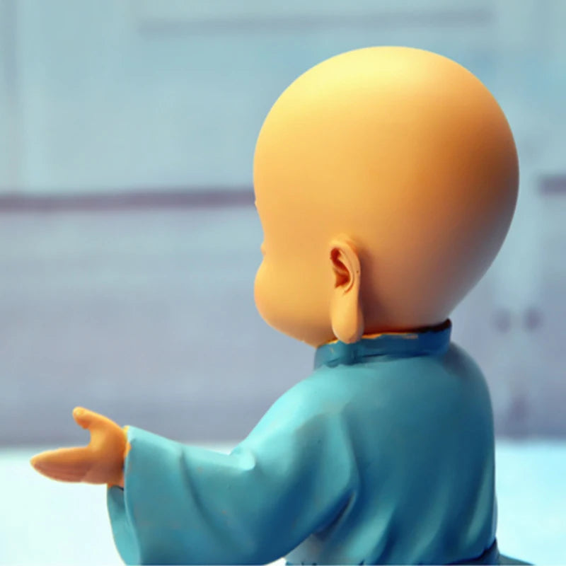 Kungfu Little Monk Sculpture Chinese Style Resin Hand-carved Buddha Statue Cute Home Decoration Accessories Gift Statue