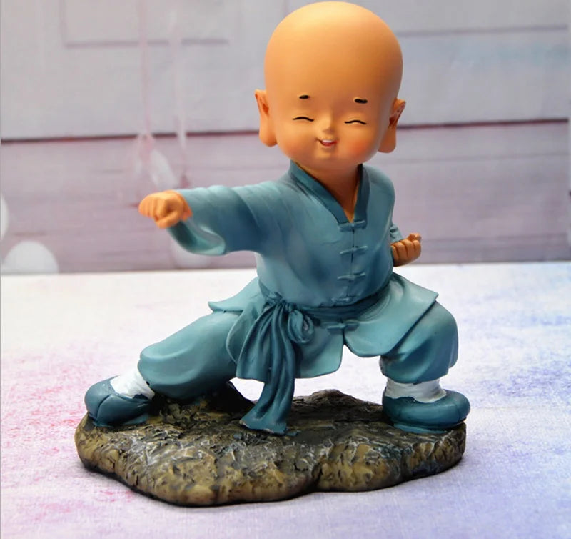 Kungfu Little Monk Sculpture Chinese Style Resin Hand-carved Buddha Statue Cute Home Decoration Accessories Gift Statue