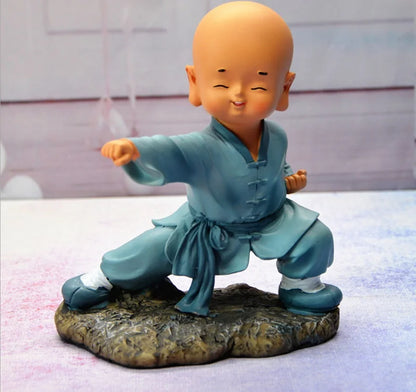 Kungfu Little Monk Sculpture Chinese Style Resin Hand-carved Buddha Statue Cute Home Decoration Accessories Gift Statue