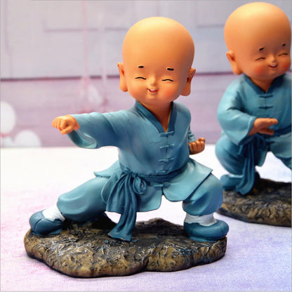 Kungfu Little Monk Sculpture Chinese Style Resin Hand-carved Buddha Statue Cute Home Decoration Accessories Gift Statue