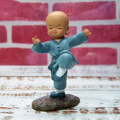 Kungfu Little Monk Sculpture Chinese Style Resin Hand-carved Buddha Statue Cute Home Decoration Accessories Gift Statue