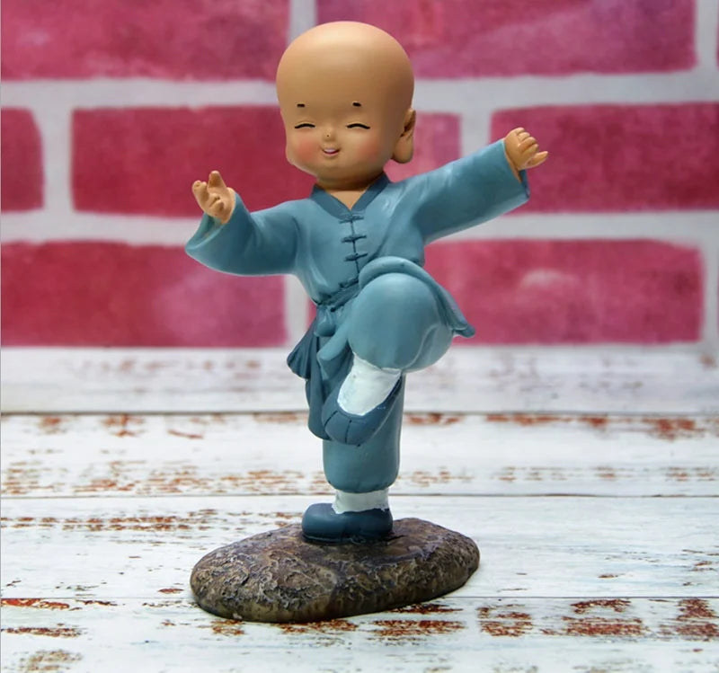 Kungfu Little Monk Sculpture Chinese Style Resin Hand-carved Buddha Statue Cute Home Decoration Accessories Gift Statue