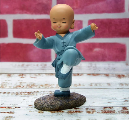 Kungfu Little Monk Sculpture Chinese Style Resin Hand-carved Buddha Statue Cute Home Decoration Accessories Gift Statue