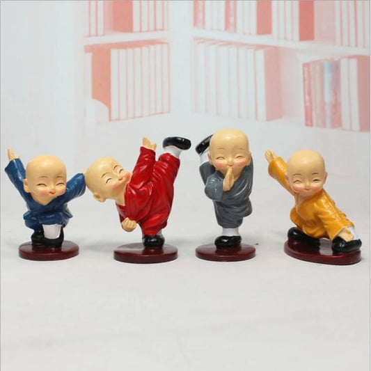 Kungfu Little Monks Figurine Sculpture Chinese Resin Buddha Statue Home Decoration Accessories Gift Small Monk Buddha Ornaments
