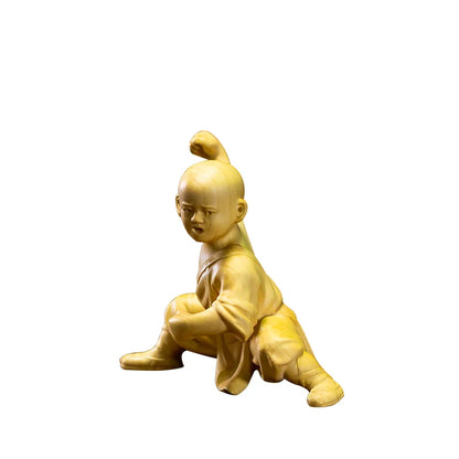 Kungfu Monk Small Monk Boxwood Carving Character Wood Statue Home Decoration Features Chinese Ornaments
