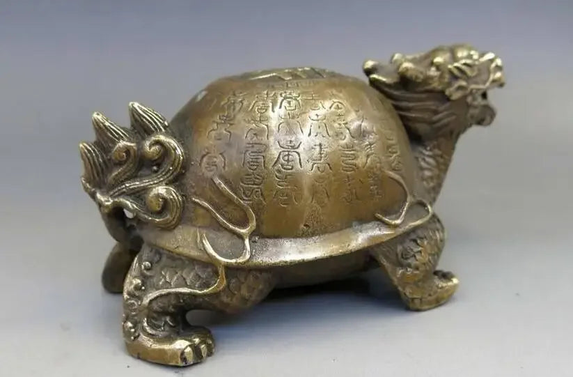 Kuningan Cina Tembaga Fengshui Dewa Hewan Naga Kura-kura Patung