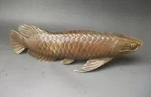 Kuningan Tua Cina 11 "Langka, Cina Kuningan Tembaga Diukir Patung 'Ikan Setiap Tahun 'Dekorasi Kuningan Pabrik Outlet