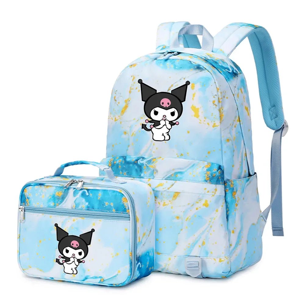 Kuromi My Melody Girls Boys Kids 2 pcs Backpack with Lunch Bag Rucksack Casual School Bags for Student Teenagers Sets