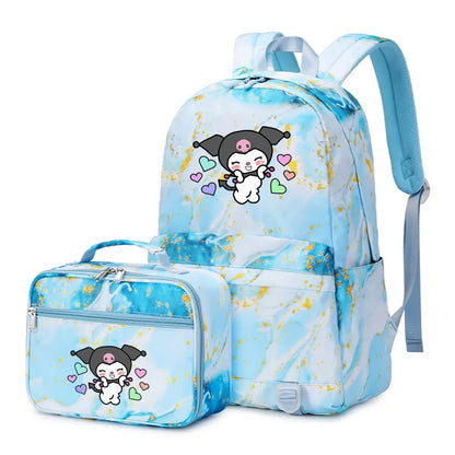 Kuromi My Melody Girls Boys Kids 2 pcs Backpack with Lunch Bag Rucksack Casual School Bags for Student Teenagers Sets
