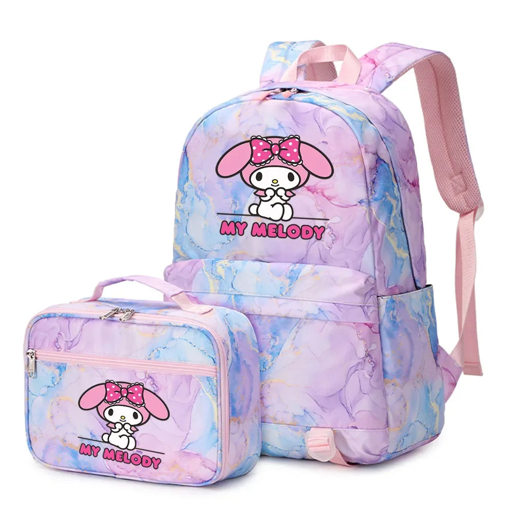 Kuromi My Melody Girls Boys Kids 2 pcs Backpack with Lunch Bag Rucksack Casual School Bags for Student Teenagers Sets