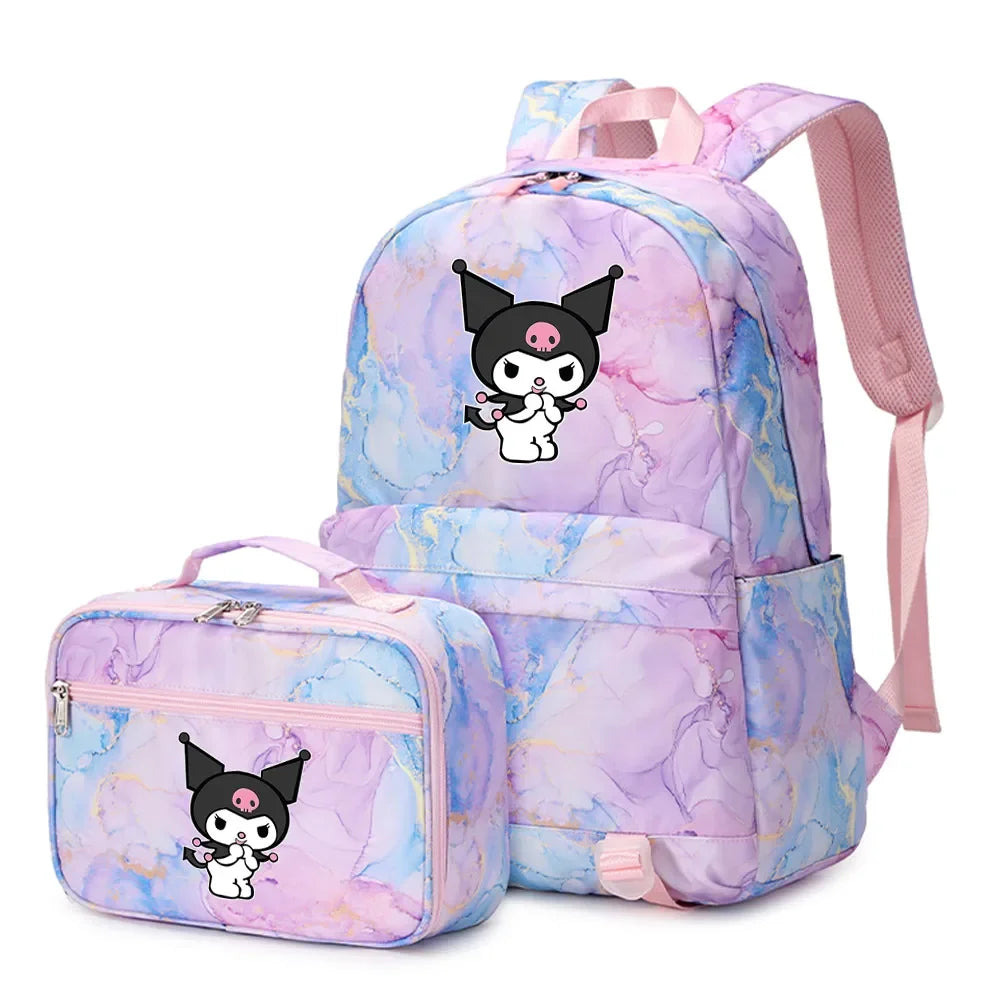 Kuromi My Melody Girls Boys Kids 2 pcs Backpack with Lunch Bag Rucksack Casual School Bags for Student Teenagers Sets