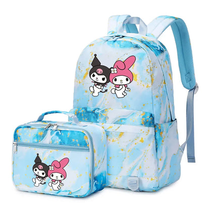 Kuromi My Melody Girls Boys Kids 2 pcs Backpack with Lunch Bag Rucksack Casual School Bags for Student Teenagers Sets