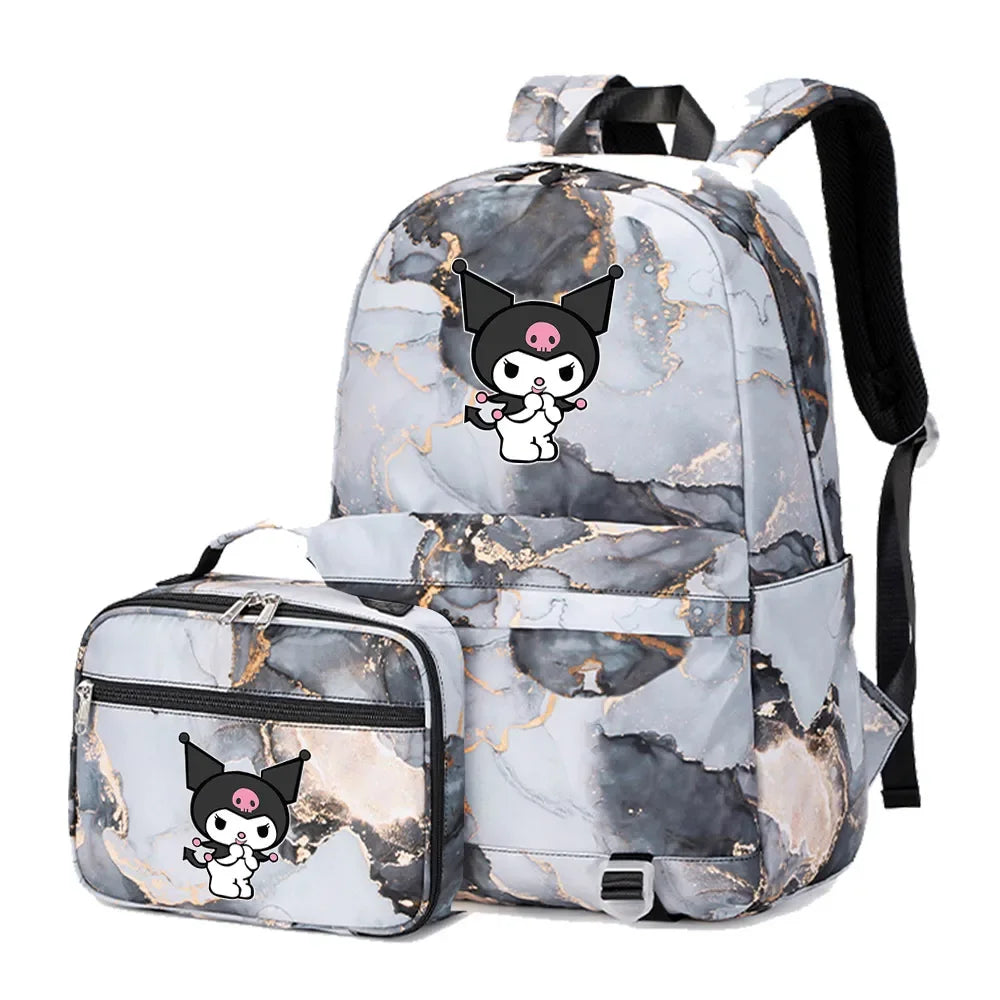 Kuromi My Melody Girls Boys Kids 2 pcs Backpack with Lunch Bag Rucksack Casual School Bags for Student Teenagers Sets